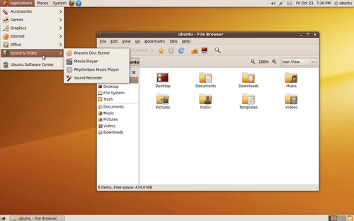 GNOME 2.28 sur Ubuntu 9.10 avec le thème humain d'Ubuntu appliqué