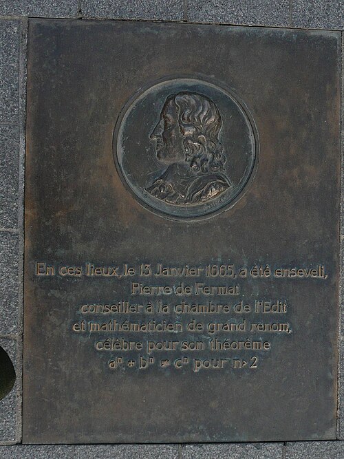 Plaque sur le lieu de sépulture de Pierre de Fermat