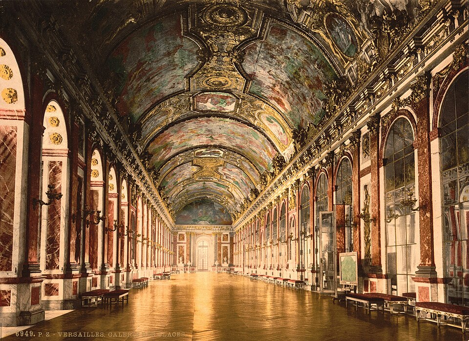 La galerie des Glaces à Versailles, en France, fin du XIXe siècle