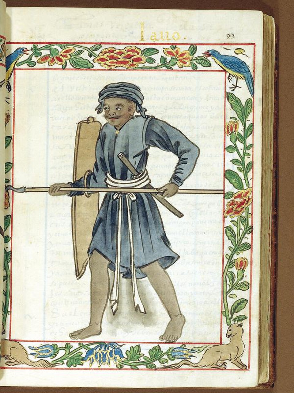 Guerrier javanais avec une lance et un bouclier d'« Iaua » (Java moderne, Indonésie) : 432