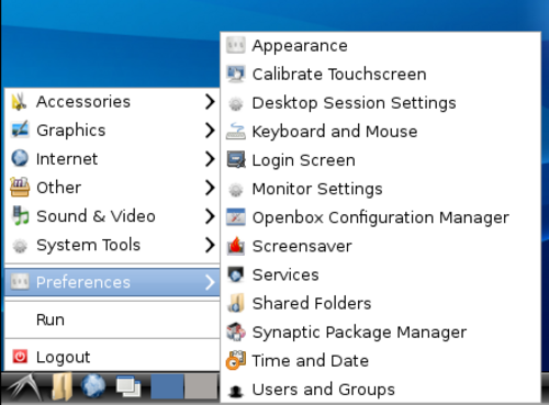 Menu de démarrage dans LXDE