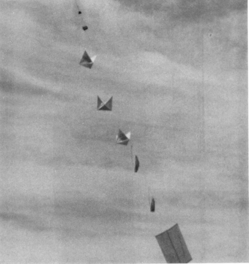 Une photo militaire d'époque montre une chaîne de ballons et de réflecteurs s'étendant dans le ciel.