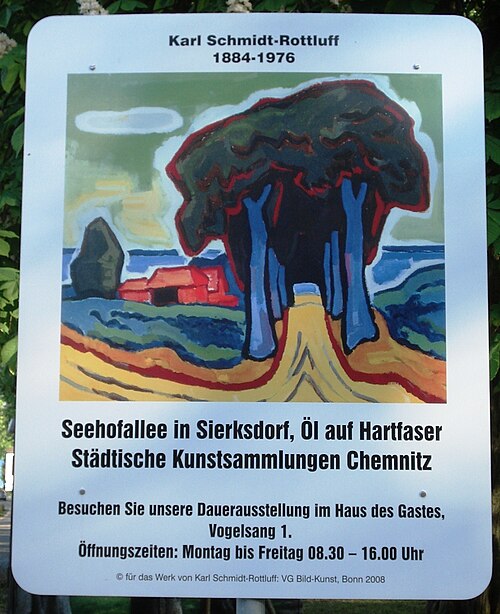 Schmidt-Rottluff, Seehofsallee à Sierksdorf, date inconnue ; d'après une affiche sur une table d'information à Chemnitz