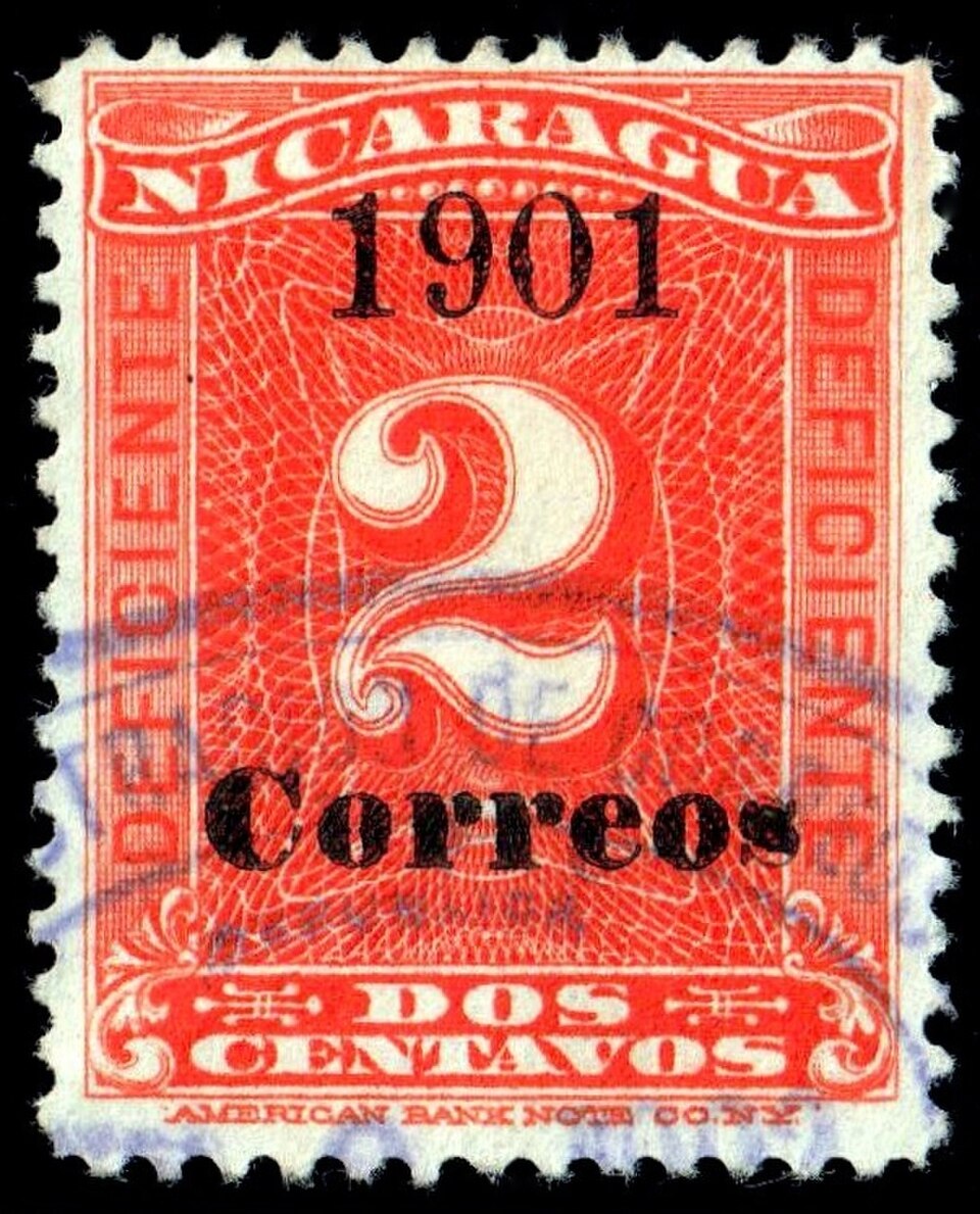 Nicaragua, 1901 : Timbre-taxe surchargé pour être utilisé comme timbre ordinaire