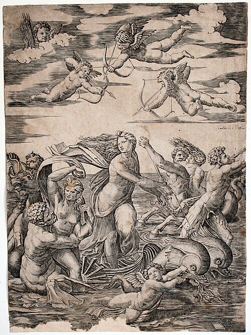 Galatée, gravure d'après la fresque de la Villa Farnesina