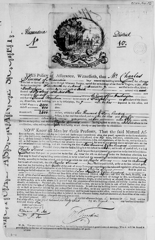 Contrat d'assurance incendie de 1796