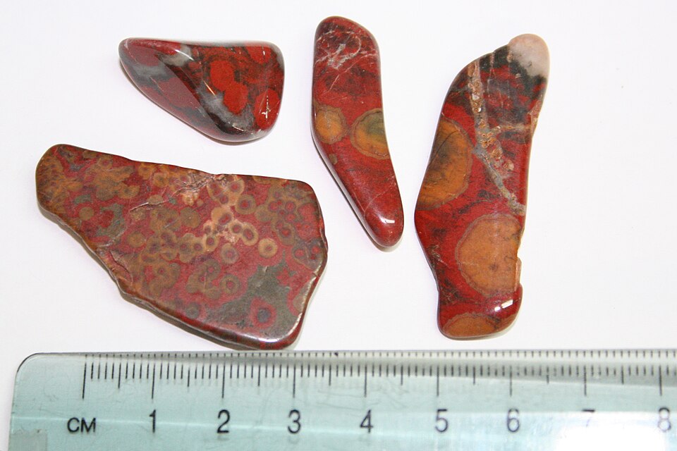 Jaspe pavot : petites plaques polies, Morgan Hill, Californie