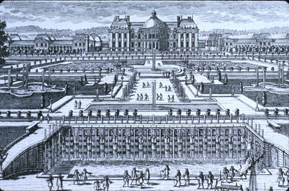 Gravure du XVIIe siècle représentant les jardins de Vaux-le-Vicomte