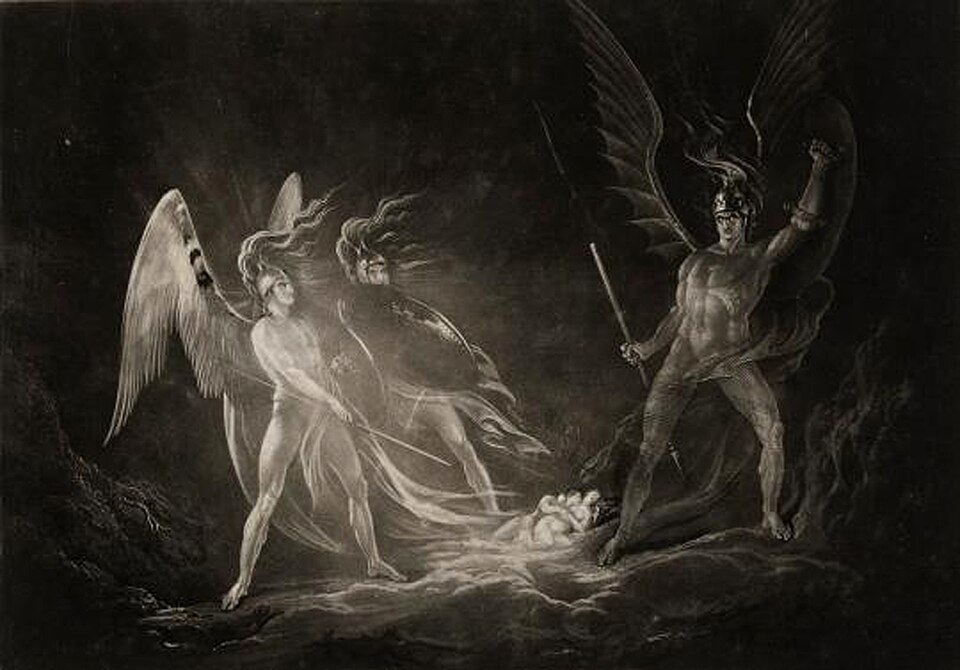 John Martin, Le Songe d'Ève, Satan réveillé, extrait du Paradis perdu (1824-1827). Mezzotinte, plaque, 14 × 20,2 cm. Musée des Beaux-Arts de Houston