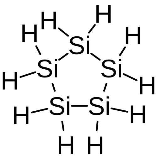 Cyclopentasilane, un composé cyclique inorganique à 5 chaînons (non aromatique).