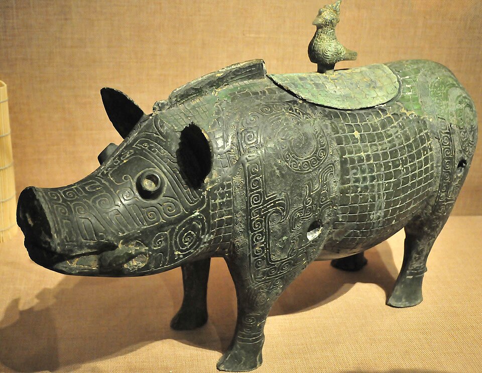 Sculpture de cochon en bronze, dynastie Zhou