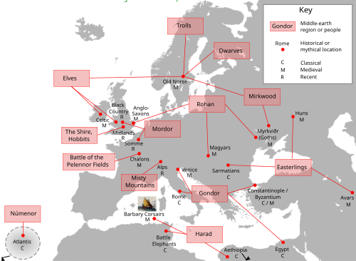 Influences sur la géographie de la Terre du Milieu