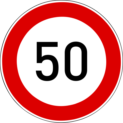 Panneau de limitation de vitesse à 50 km/h (panneau de la Convention de Vienne C14, la plupart du monde suit ce modèle)