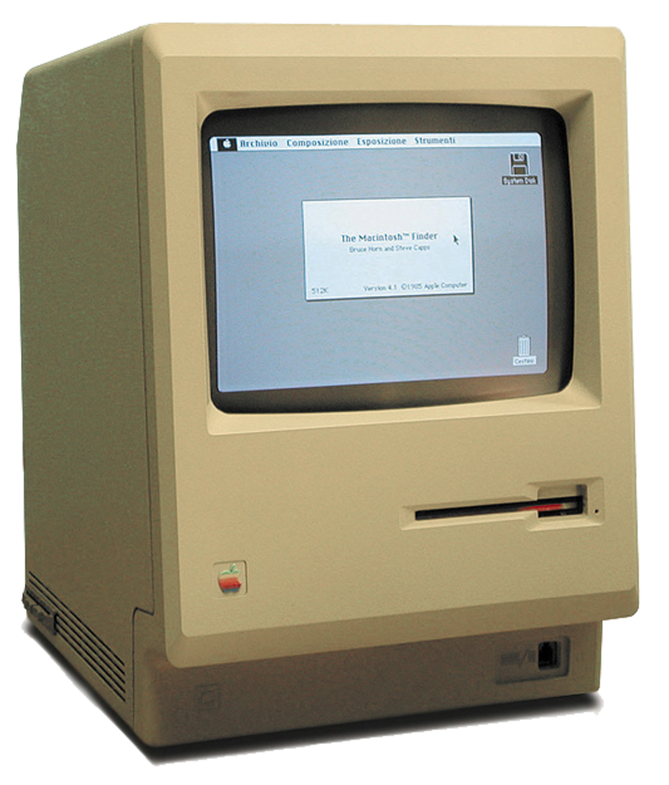 Le Macintosh 128K, le premier ordinateur personnel à succès commercial à utiliser une interface utilisateur graphique, a été présenté au public en 1984.[26]