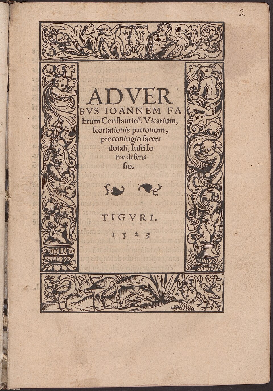 Tiguri : "Imprimé à Zurich" (œuvre de Justus Jonas, 1523)