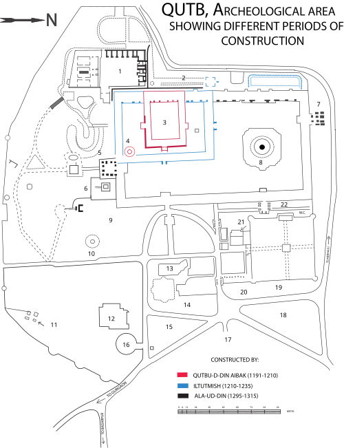 Une carte du complexe de Qutb (cliquez pour voir en grand)