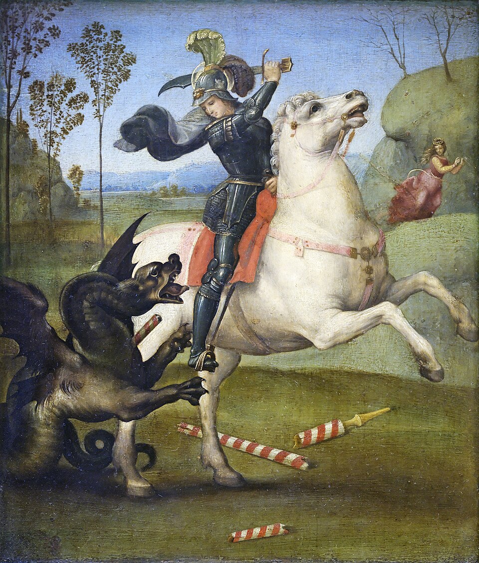 Saint Georges et le Dragon, Louvre. Petite œuvre (29 x 21 cm) pour la cour d'Urbino