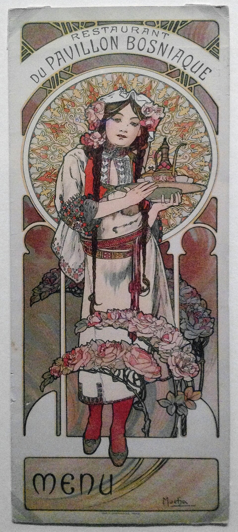 Menu conçu par Alphonse Mucha pour le restaurant du Pavillon bosnien