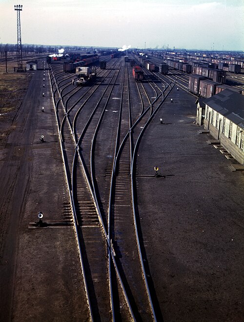 Gare de triage de la Chicago and North Western Railway à Chicago, Illinois, décembre 1942