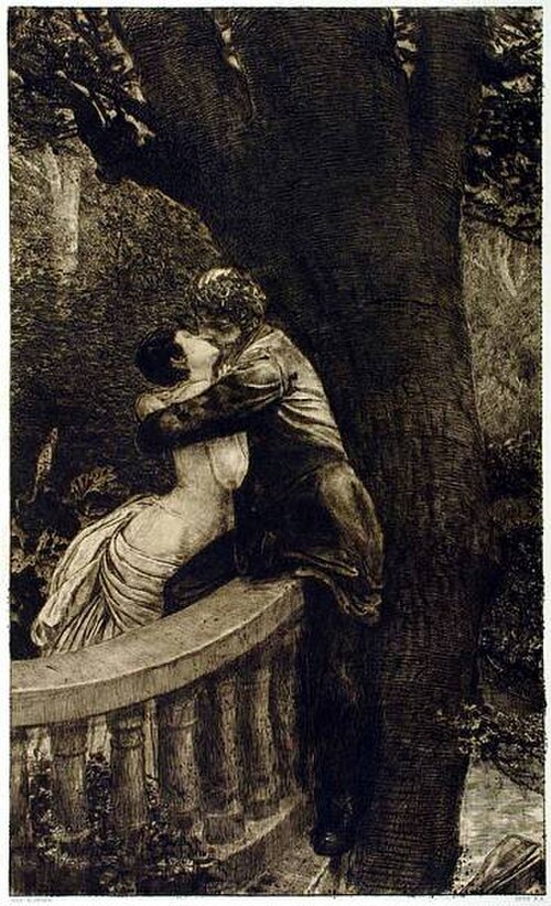 Baiser dans le parc, de la série Un amour, Opus X, n° 4 (1887), eau-forte et burin, 45,4 x 27,4 cm