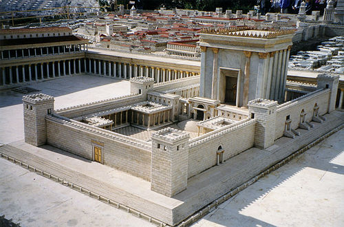 Une maquette du Temple d'Hérode adjacente à l'exposition du Sanctuaire du Livre au Musée d'Israël, à Jérusalem.