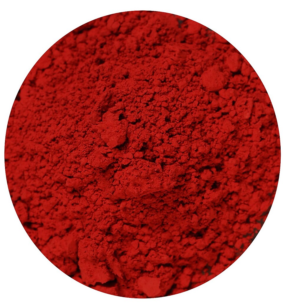 Le pigment vermillon, fabriqué à partir de cinabre, était utilisé pour les peintures murales de Pompéi et pour colorer les laques chinoises à partir de la dynastie Song.