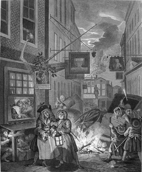 Tableau de William Hogarth représentant une enseigne de vente au détail vers 1738