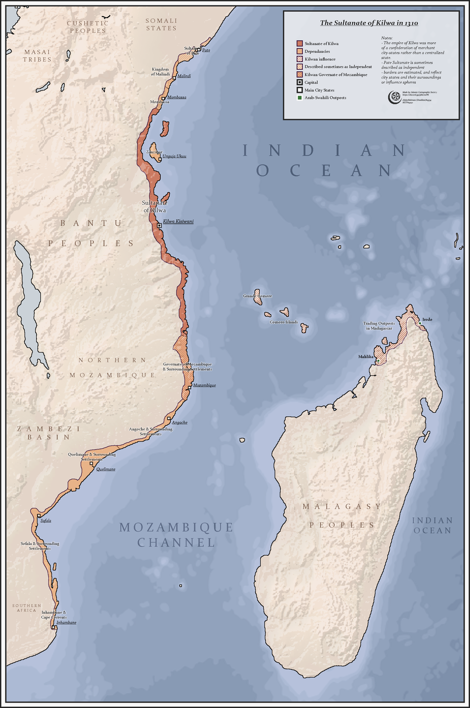 Carte de l'Afrique de l'Est en 1310