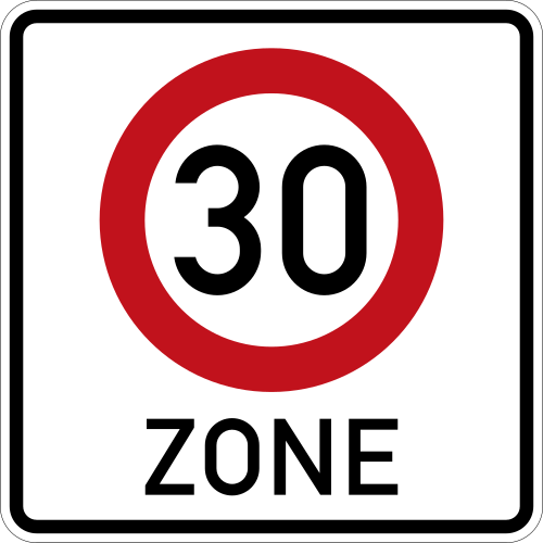 Entrée en zone 30 en Allemagne avec limitation de vitesse à 30 km/h