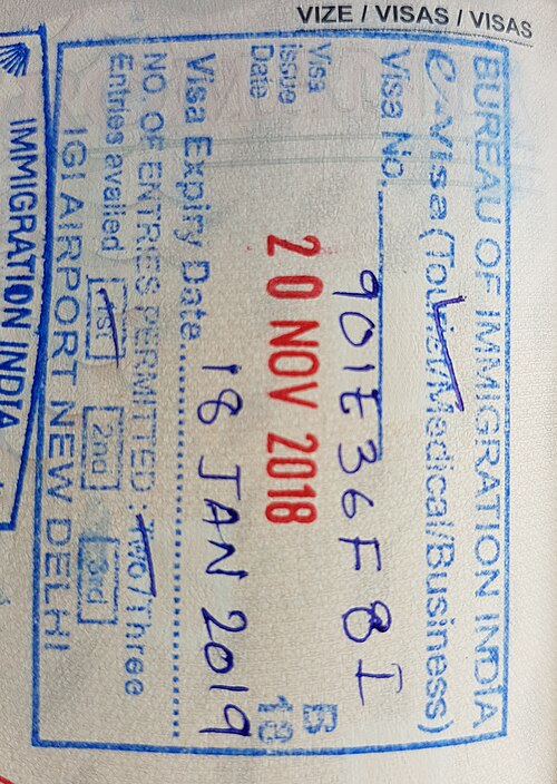 Un e-Visa indien délivré à l'aéroport international Indira Gandhi sur un passeport roumain