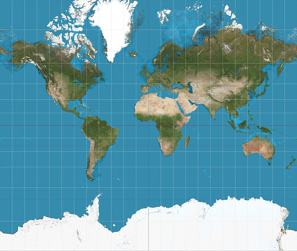 Projection de Mercator (montrant entre 82°S et 82°N)