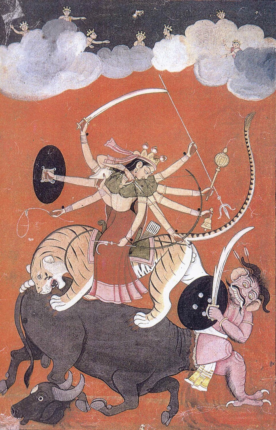 Une peinture du XVIIIe siècle représentant la déesse Durga combattant Mahishasura