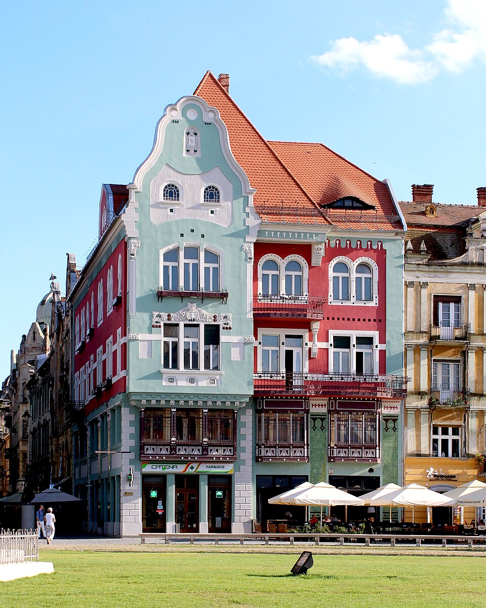 Brück House in Timișoara, today in Romania (1911). Along with Oradea, Timișoara is part of the Art Nouveau European Route[93]