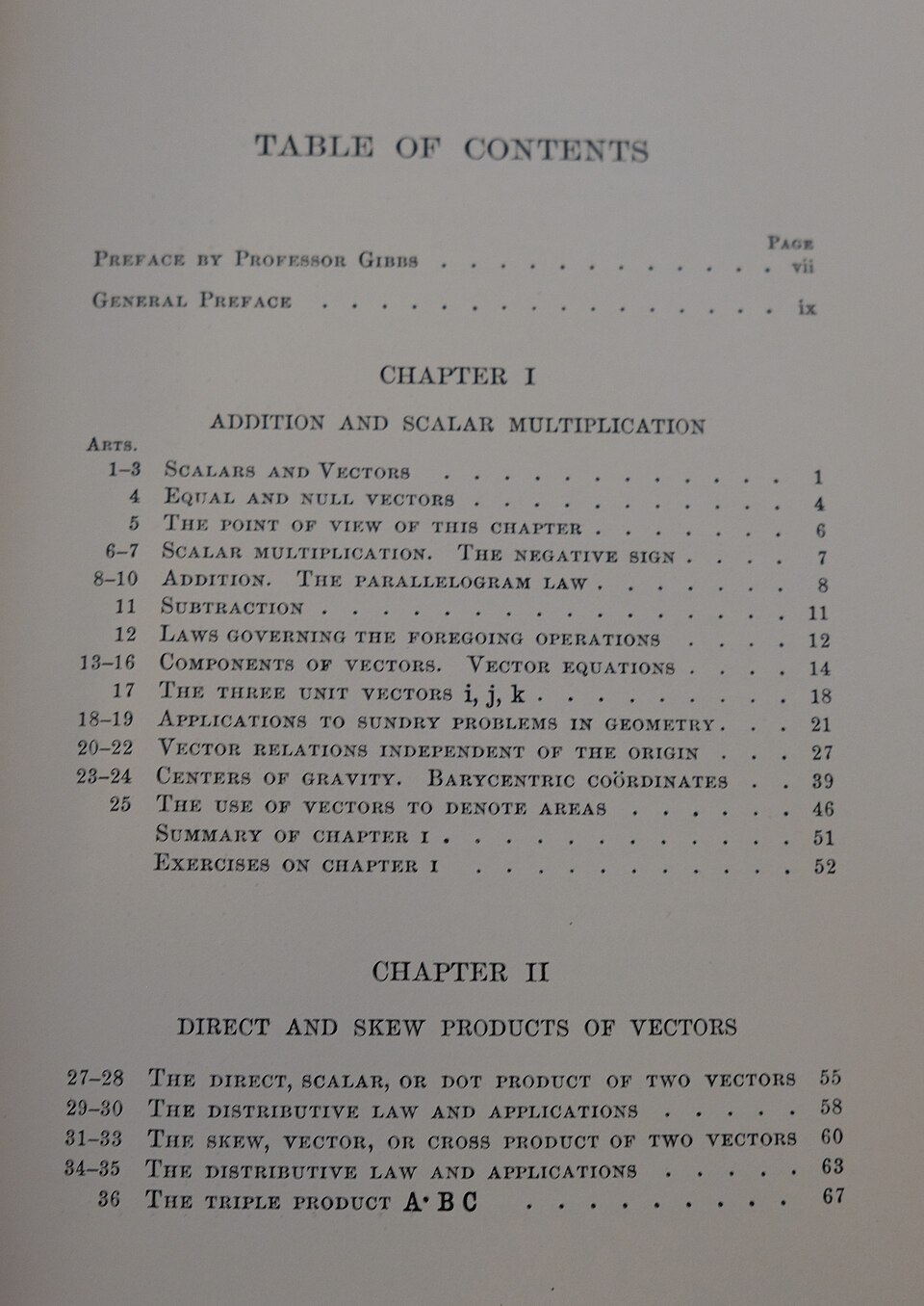 Table des matières de l'ouvrage Analyse vectorielle (1907)