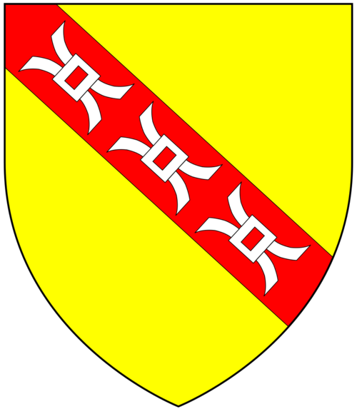Les armes de Speccot, de Speccot, dans la paroisse de Merton, Devon : d'or, à la bande de gueules chargée de trois meules d'argent