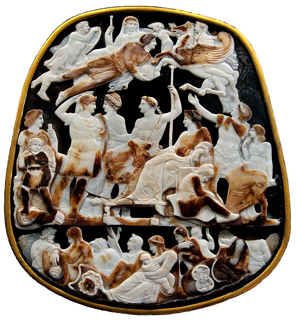 The cameo gem known as the "Great Cameo of France", c. 23 CE, with an allegory of Augustus and his family