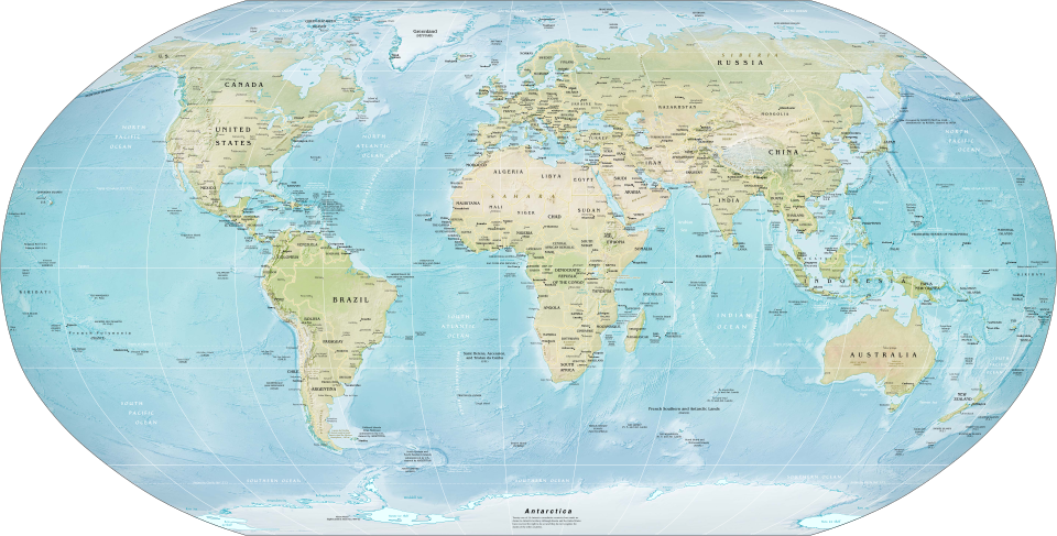 Une carte physique simple du monde