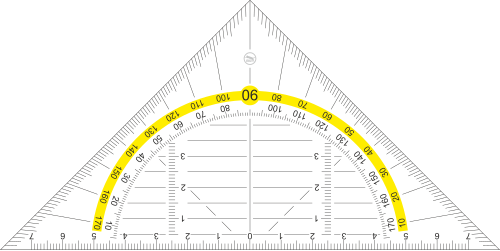 Géodreieck, un type spécial de triangle rapporteur (180°).