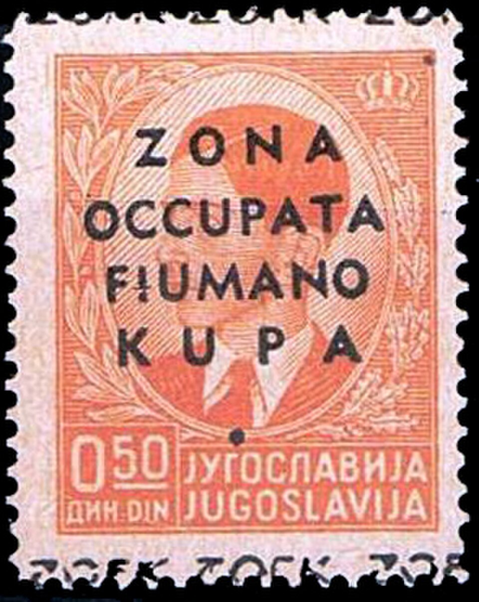Ville de Fiume et environs (Fiume-Kupa), 1941 : Timbre yougoslave surchargé pour l’occupation italienne