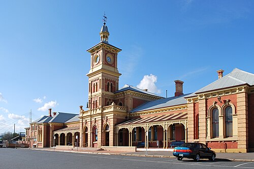 Gare ferroviaire d'Albury, Nouvelle-Galles du Sud, Australie (1881).
