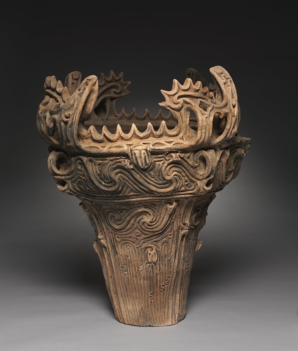 'Flame-style' vessel, Neolithic Jōmon period; c. 2750 BCE; earthenware with carved and applied decoration; height: 61 cm, diameter: 55.8 cm